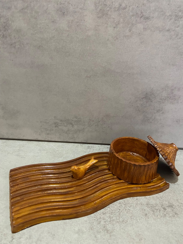 ست قندان و سینی طرح چوب سنگ مصنوعی